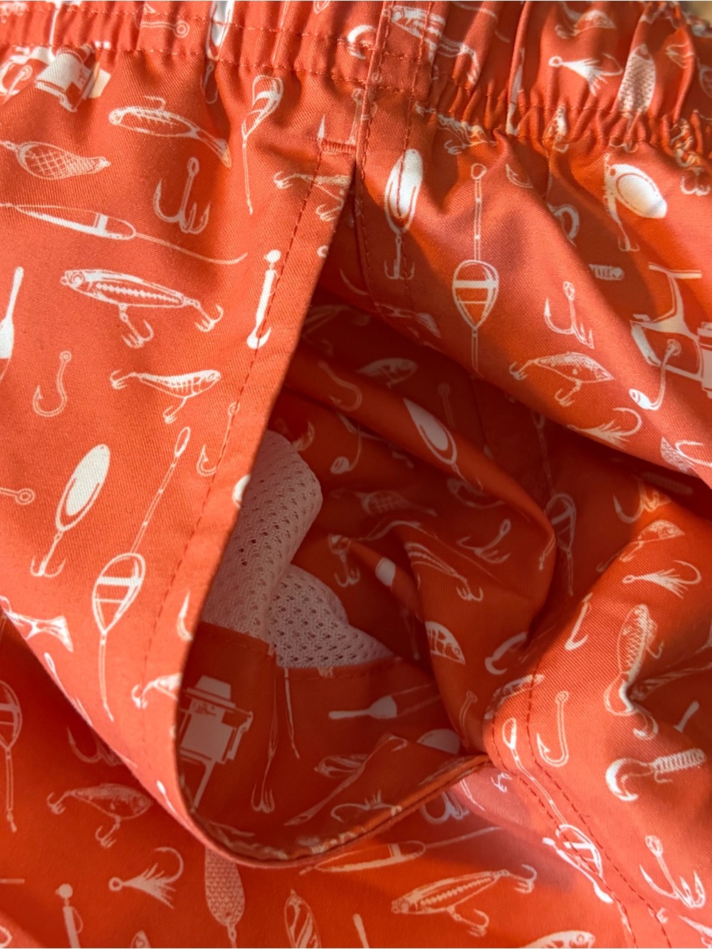 NWT Roundtree & Yorke Swim Shorts Mens Large Coral Orange Fish Hooks Mesh Lined - Picture 11 of 11